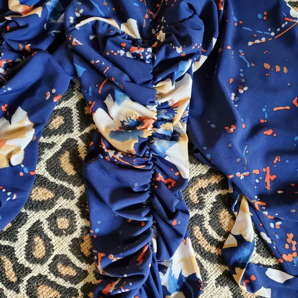 veronica m blue floral wrap top - Picture 8 of 10